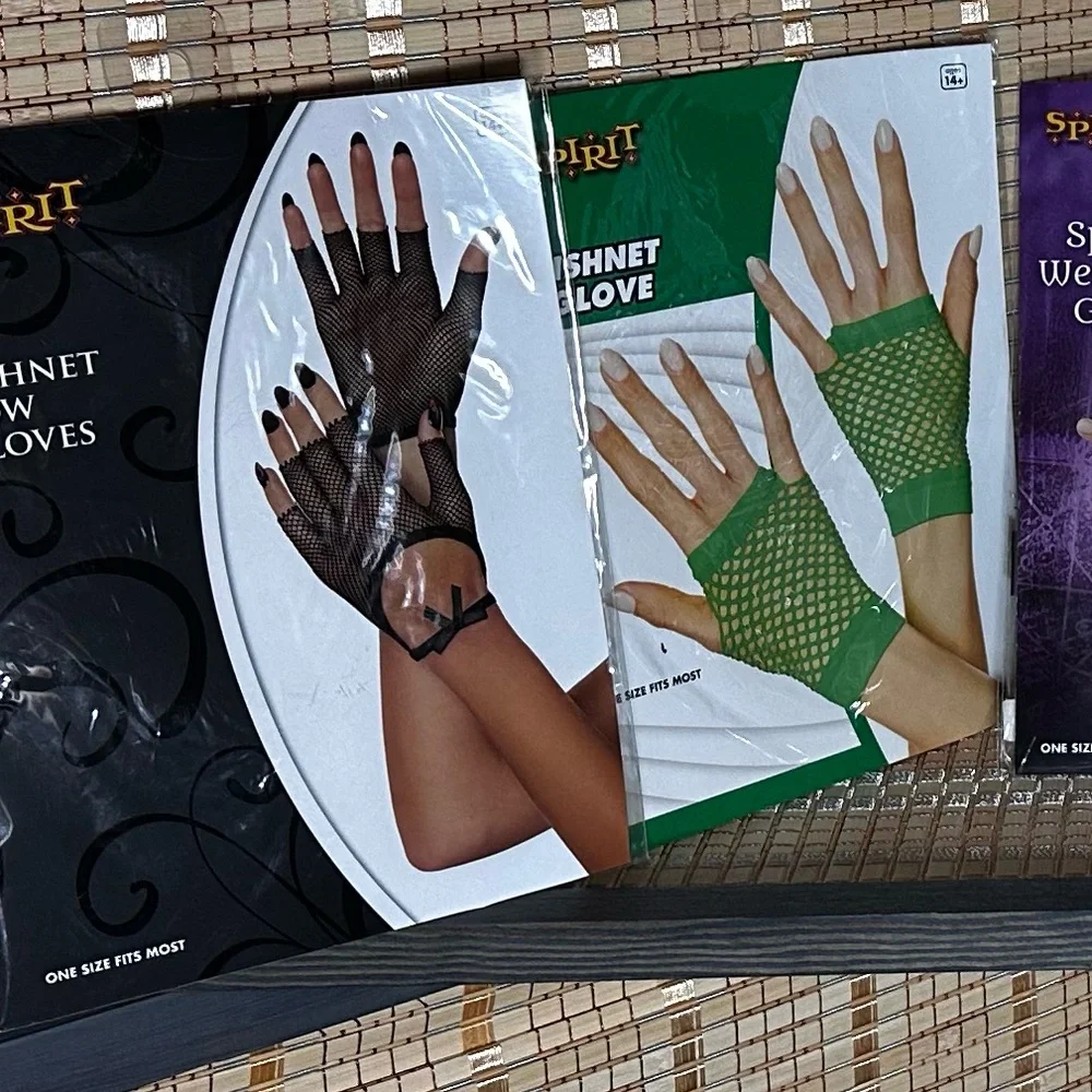 Assorted Fishnet or Lace Fingerless Gloves in Black or Green